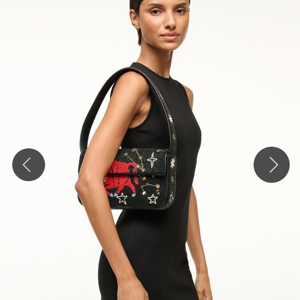 STAUD Black Beaded Shoulder Bag with Red Embroidery - Picture 2 of 3